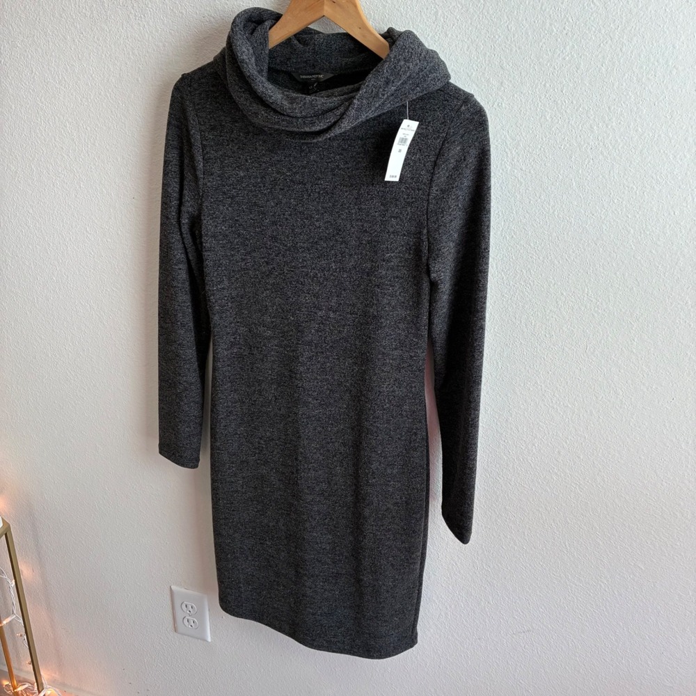 Banana Republic NWT Sweater Dress Womens XS Gray Cowl Neck Long Sleeve Knit Mini - Picture 2 of 9